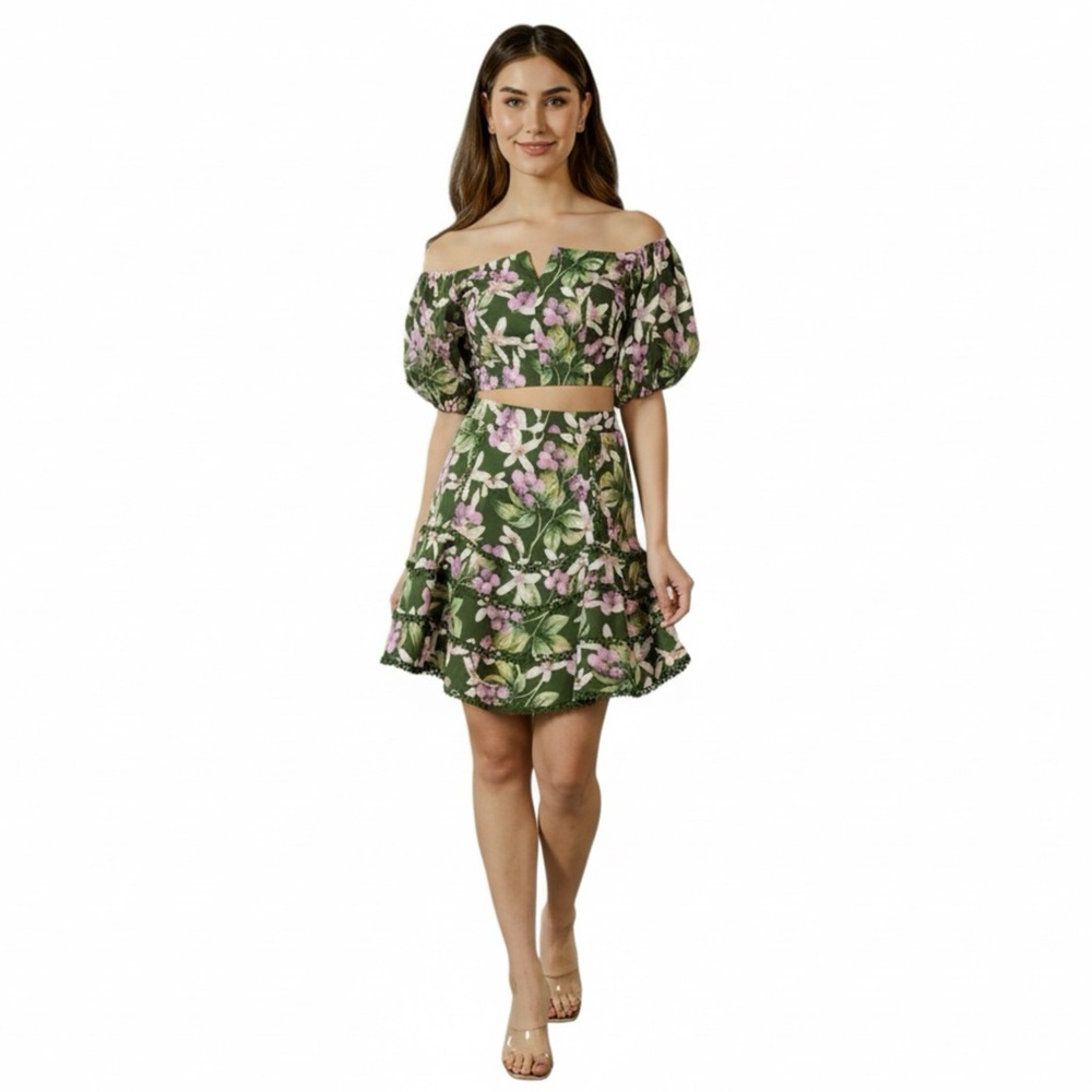 Taangerine Tiger Floral A Line Geno Mini Skirt Size S Feminine Party Festive